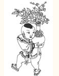 抱梅花花瓶的中国古代童子