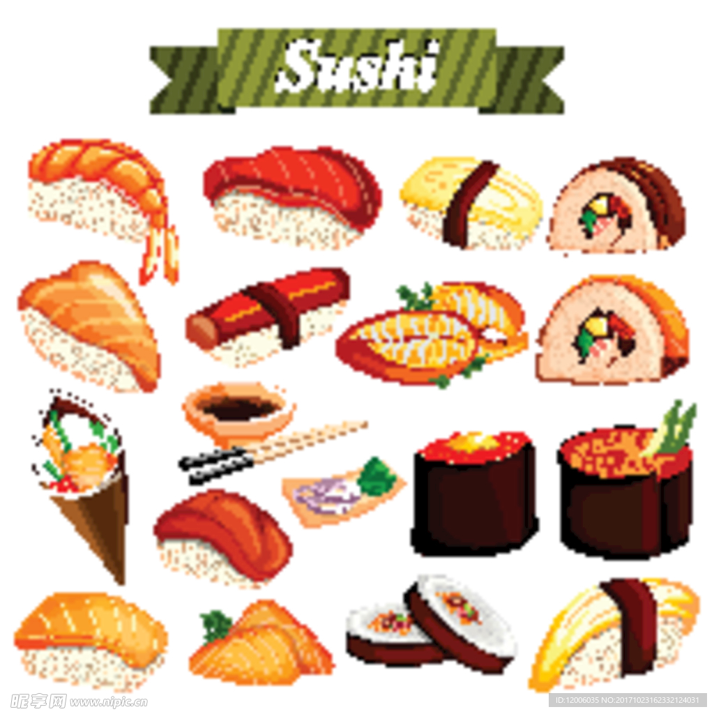 18款美味日本寿司矢量素材