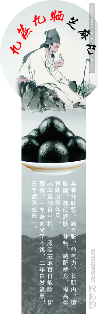 九蒸九晒芝麻丸  瓶贴食品包装