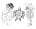 手绘线描黑白动物矢量图
