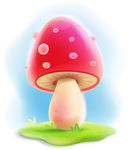 青草地上的红色小蘑菇