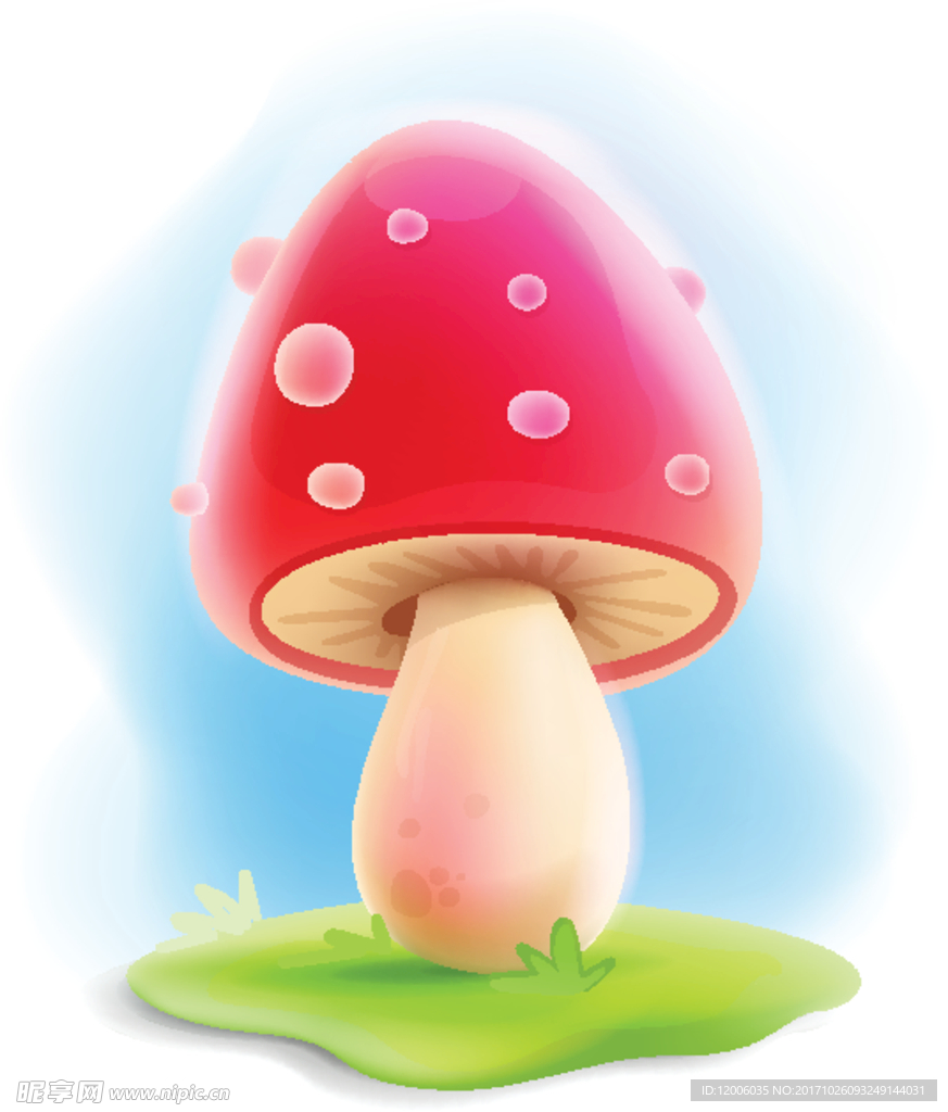 青草地上的红色小蘑菇