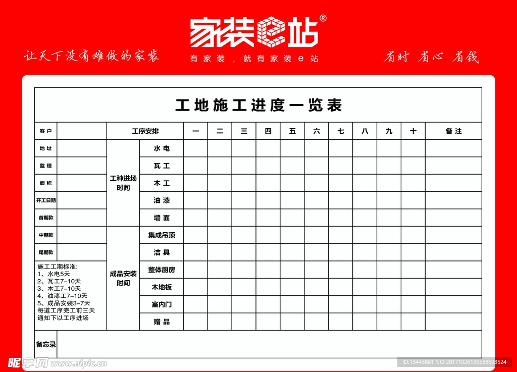 施工工地进度一览表