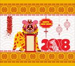 狗年舞狮鞭炮灯笼新年背景