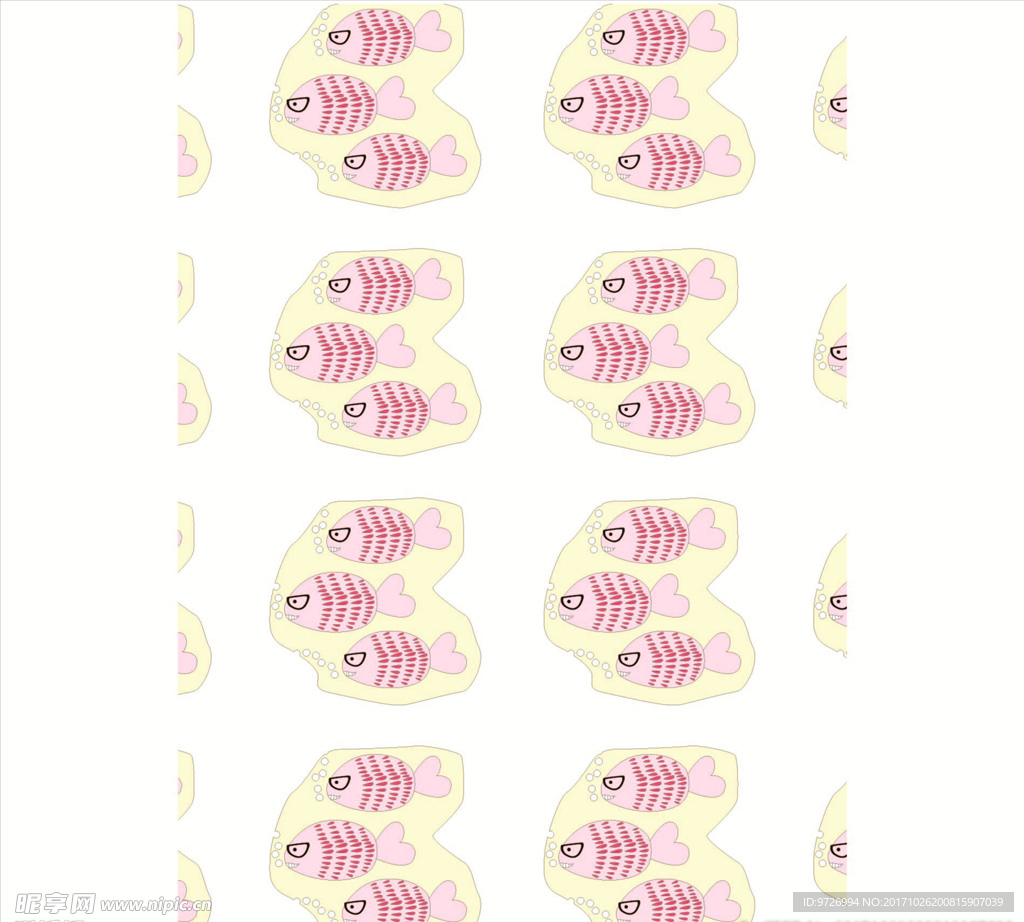 手绘鱼四方连续底纹