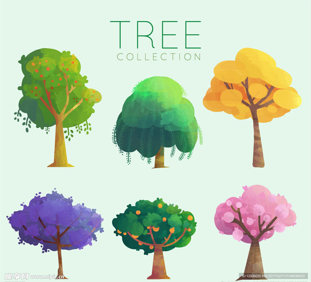 6款彩色树木设计矢量素材