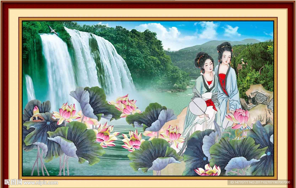 国画仕女图 风景