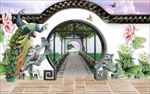 孔雀牡丹古建辕门古建花园延伸空