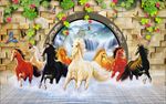 八骏图立体砖墙牵牛花圆门