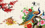 孔雀3D电视墙纸_图片