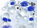 蓝色鲜花立体背景墙