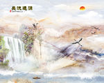 大理石纹瀑布山水源远流长