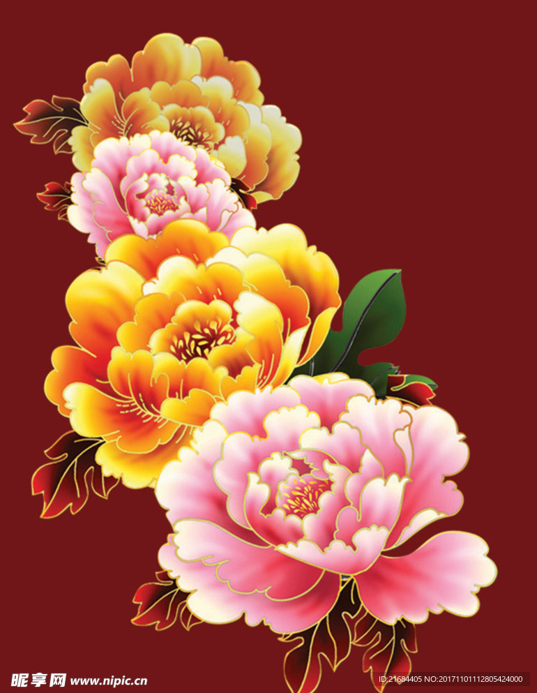 富贵牡丹花喜庆字体底纹素材