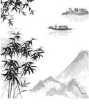 矢量手绘中国水墨山水
