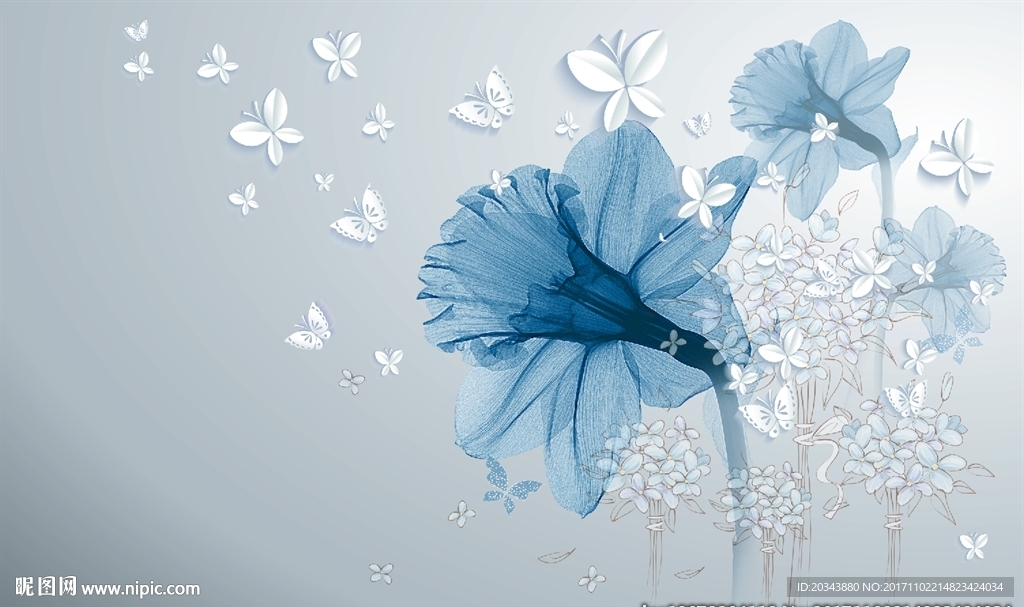 蓝色魅力时尚蝴蝶兰背景墙
