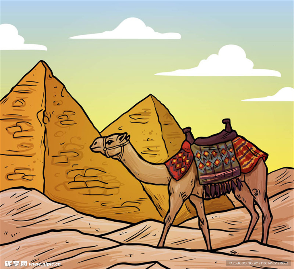 埃及金字塔骆驼矢量素材 埃及