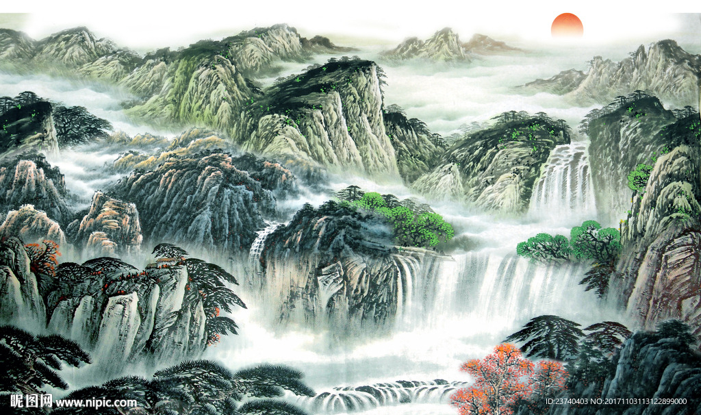 国画山水电视背景墙