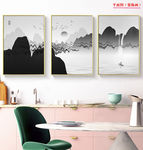 中式水墨黑白山水风景画