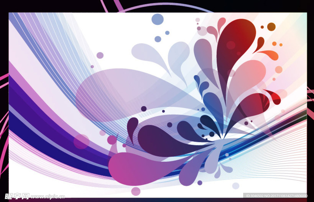 蓝紫色抽象花朵曲线背景素材