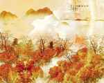 红山秋树大理石纹满山红背景墙