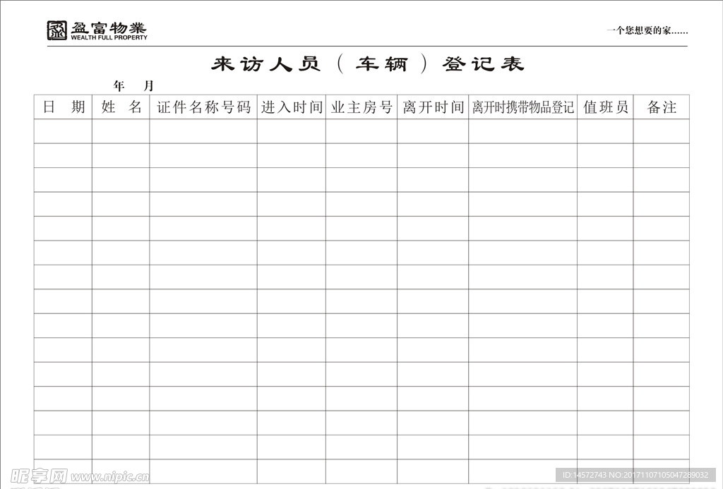 物业来访信息登记表