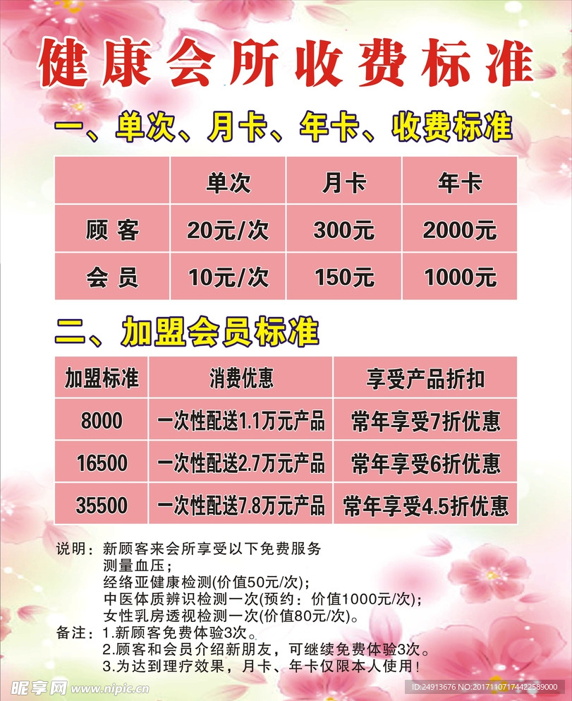 健康会所收费标准