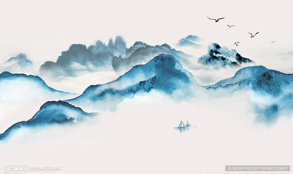 抽象水墨画意境山水背景墙