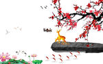 中国风山水中式客厅电视