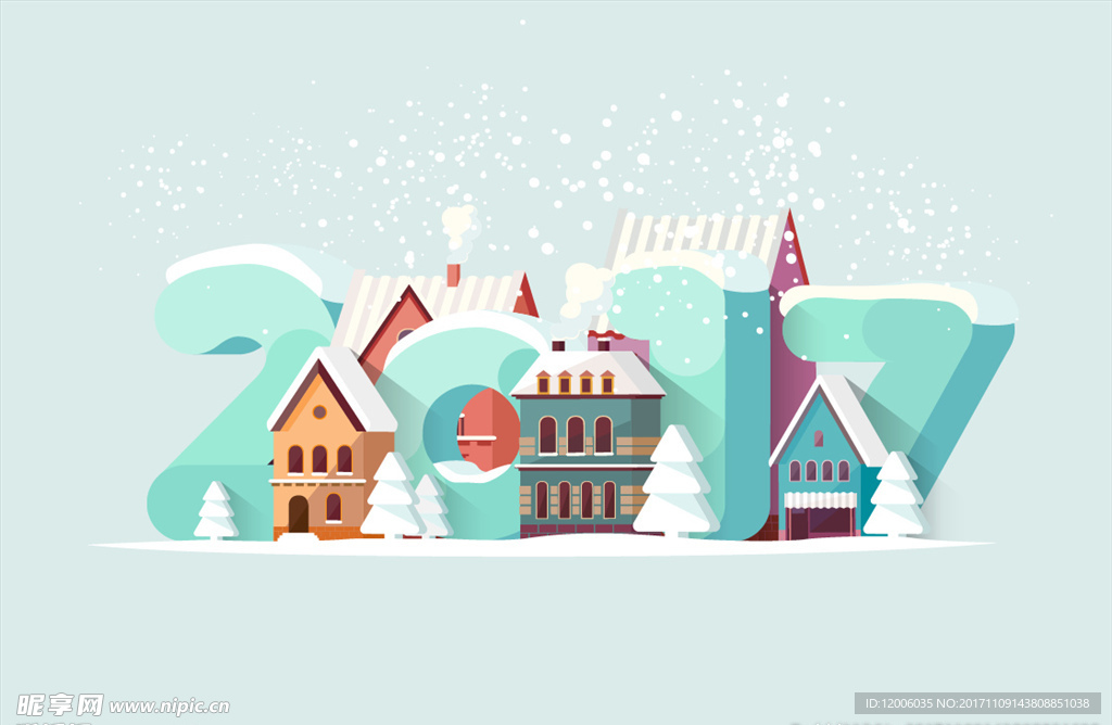 雪地里的2017新年矢量素材