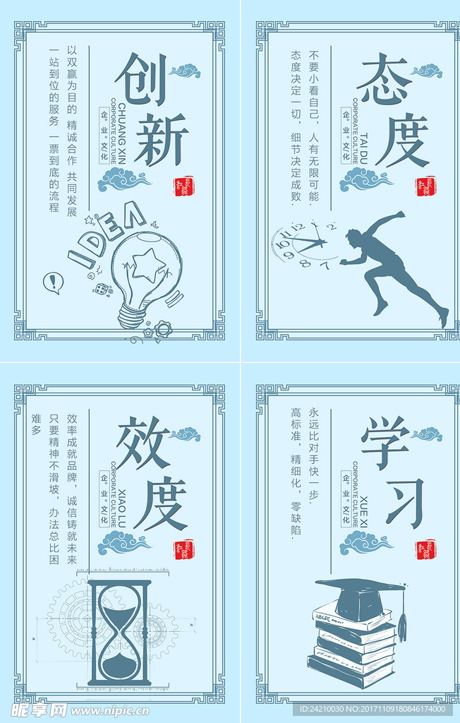 简约清新海洋蓝企业文化展板
