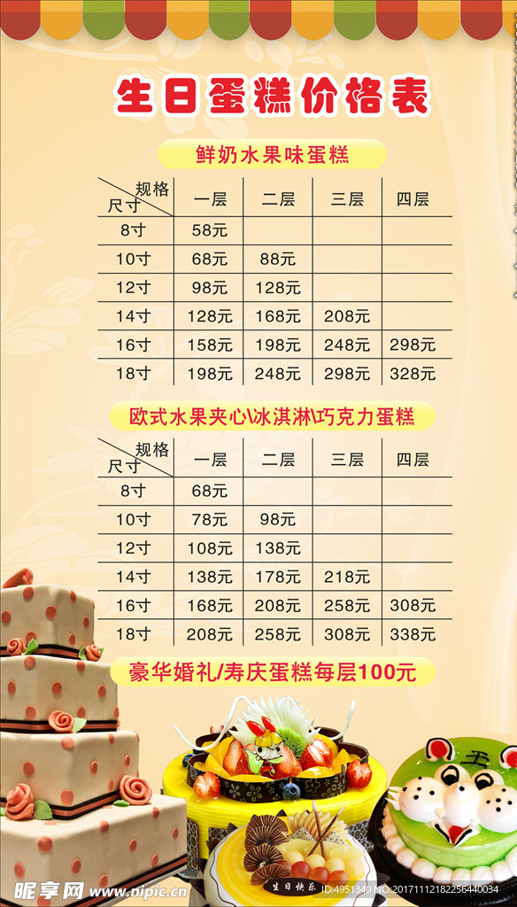 生日蛋糕价目表