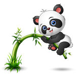 骑在竹子上的卡通熊猫矢量素材