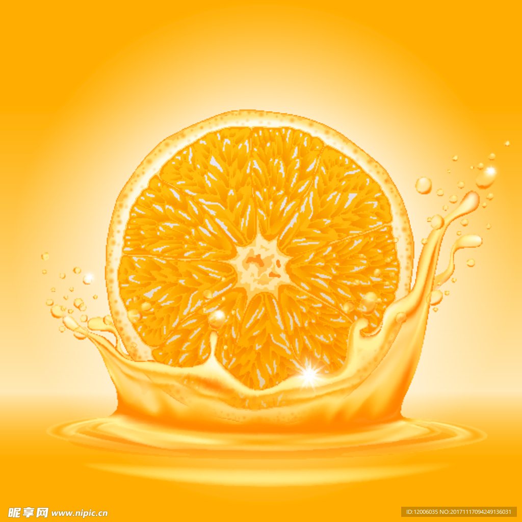 切开的橙子和喷溅的果汁矢量素材