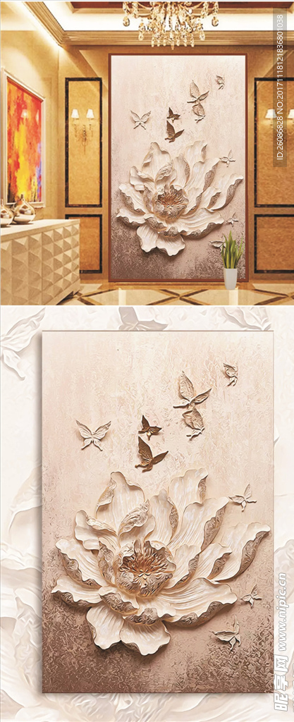 3D花卉玄关背景墙花卉玄关装饰