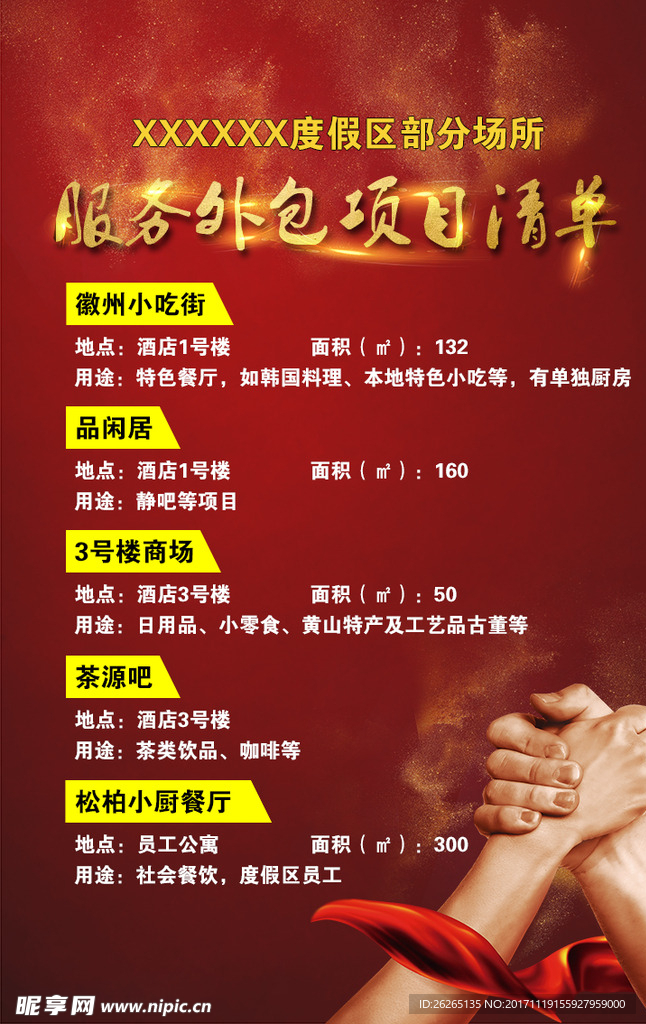 度假区部分场所服务外包项目清单