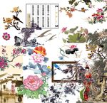 边框底纹牡丹工笔画古典素材
