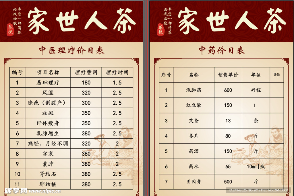 茶人世家价目表