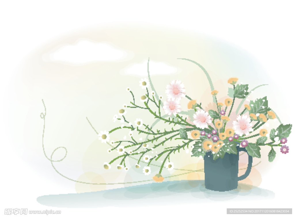 清新梦幻茶杯中的一束花背景素材