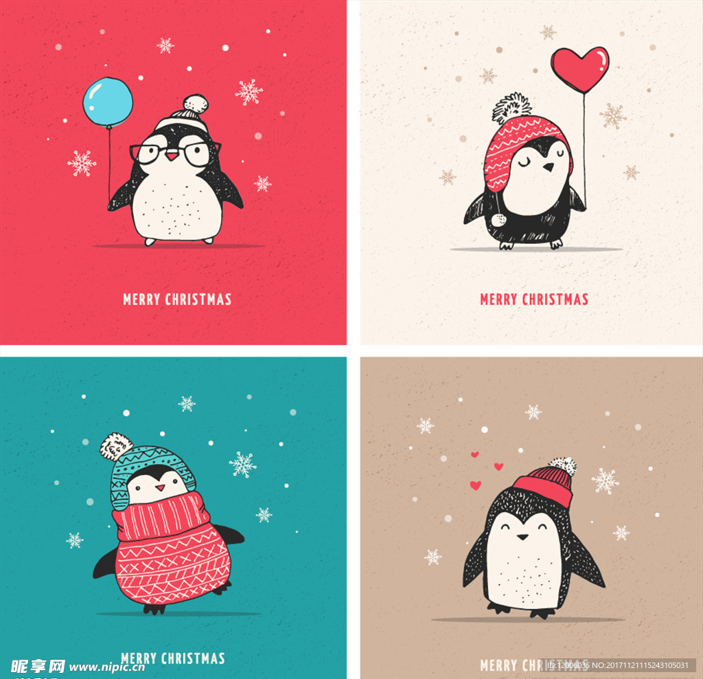 四款冬天里的企鹅矢量素材