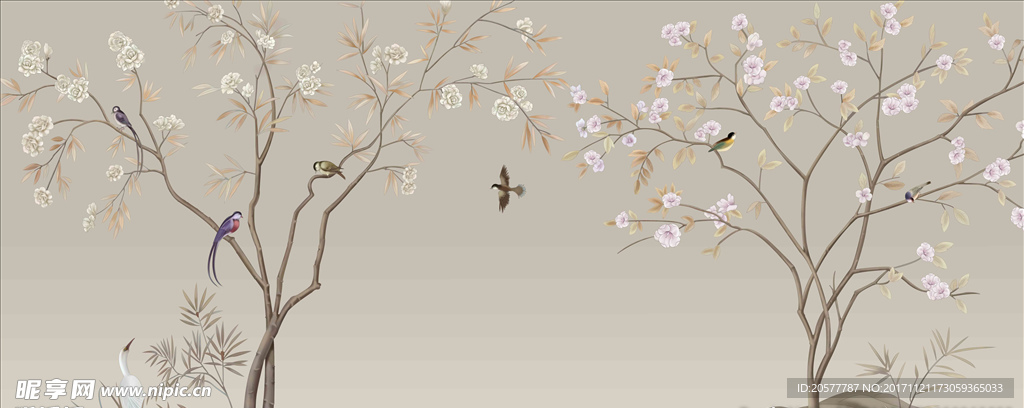 花鸟电视墙