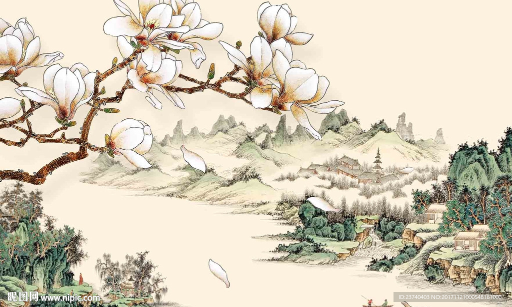 国画山水背景墙