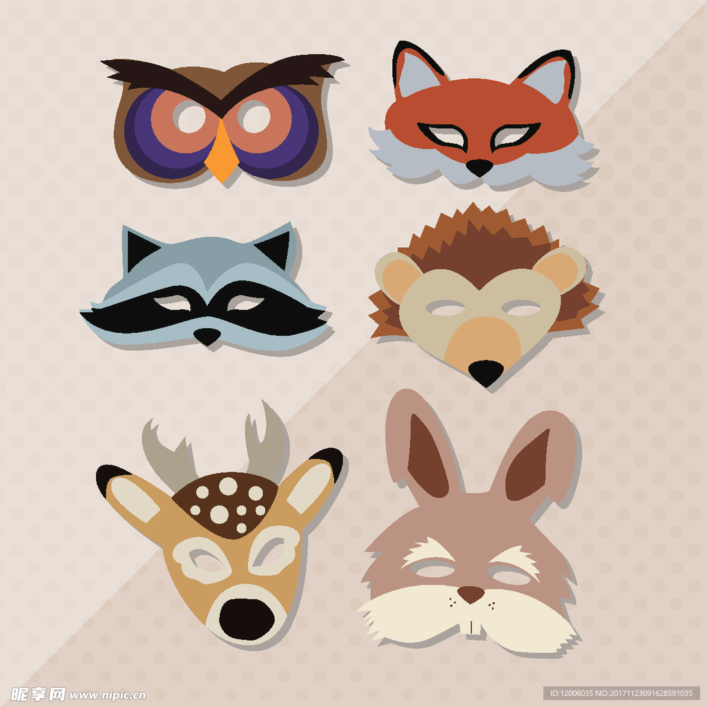 6款卡通动物面具矢量素材