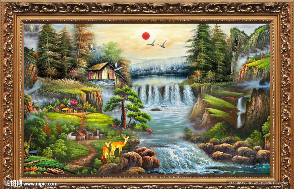 聚宝盆油画风景