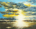 海面落日油画