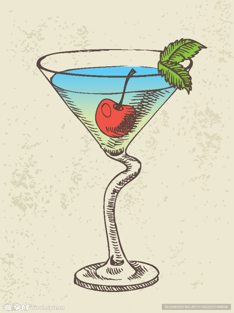 樱桃鸡尾酒杯矢量图