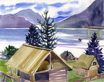 水彩山地风景画