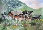 水彩山地风景