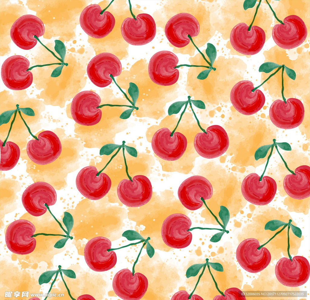 彩绘樱桃无缝背景矢量素材