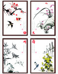 中国风梅兰竹菊四联装饰画