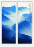 中国风雾隐山峦风格冷色调装饰画